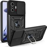Fibaks Xiaomi Mi 11T Uyumlu Kılıf Kamera Korumalı Sürgülü Yüzüklü Armor Military Tank Zırhlı - Siyah