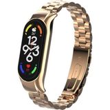 Fibaks Xiaomi Mi Band 7 Kordon Kasalı Paslanmaz Çelik Stainless Steel Baklalı Ayarlanabilir Akıllı Saat Kordonu - Rose