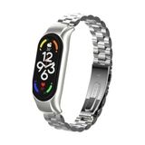 Fibaks Xiaomi Mi Band 8 Kordon Kasalı Paslanmaz Çelik Stainless Steel Baklalı Ayarlanabilir Akıllı Saat Kordonu - Gümüş