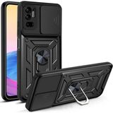 Fibaks Xiaomi Poco M3/xiaomi Redmi 9t Uyumlu Kılıf Kamera Korumalı Sürgülü Yüzüklü Armor Military Tank Zırh - Siyah