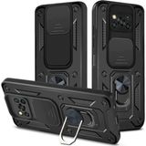 Fibaks Xiaomi Poco X3/x3 Pro Uyumlu Kılıf Kamera Korumalı Sürgülü Yüzüklü Armor Military Tank Zırh - Siyah