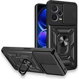 Fibaks Xiaomi Poco X5 Pro 5g Kılıf Kamera Korumalı Sürgülü Yüzüklü Armor Military Tank Darbe Emici Kapak - Siyah