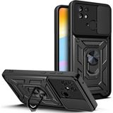 Fibaks Xiaomi Redmi 10C Kılıf Kamera Korumalı Sürgülü Yüzüklü Armor Military Tank - Siyah
