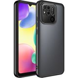 Fibaks Xiaomi Redmi 10C Kılıf Logo Gösteren Parlak Kenarlı Kamera Lens Korumalı Şeffaf Omega Silikon Kapak - Siyah