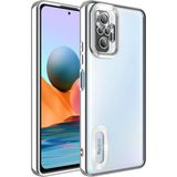 Fibaks Xiaomi Redmi Note 10 Pro Kılıf Logo Gösteren Parlak Kenarlı Kamera Lens Korumalı Şeffaf Omega Silikon Kapak - Gümüş