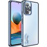 Fibaks Xiaomi Redmi Note 10 Pro Kılıf Logo Gösteren Parlak Kenarlı Kamera Lens Korumalı Şeffaf Omega Silikon Kapak - Mavi