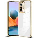 Fibaks Xiaomi Redmi Note 10 Pro Uyumlu Kılıf Parlak Kenarlı Altın Işlemeli Kamera Korumalı Kapak - Beyaz