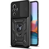 Fibaks Xiaomi Redmi Note 10/10S Uyumlu Kılıf Kamera Korumalı Sürgülü Yüzüklü Armor Military Tank Zırh - Siyah
