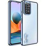 Fibaks Xiaomi Redmi Note 11 Kılıf Logo Gösteren Parlak Kenarlı Kamera Lens Korumalı Şeffaf Omega Silikon Kapak - Mavi
