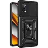 Fibaks Xiaomi Redmi Note 11 Pro Kılıf Kamera Korumalı Sürgülü Yüzüklü Armor Military Tank - Siyah
