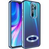 Fibaks Xiaomi Redmi Note 8 Pro Kılıf Logo Gösteren Parlak Kenarlı Kamera Lens Korumalı Şeffaf Omega Silikon Kapak - Mavi