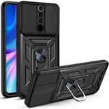Fibaks Xiaomi Redmi Note 8 Pro Uyumlu Kılıf Kamera Korumalı Sürgülü Yüzüklü Armor Military Tank Zırh - Siyah