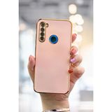 Fibaks Xiaomi Redmi Note 8 Uyumlu Kılıf Parlak Kenarlı Altın Işlemeli Kamera Korumalı Kapak - Rose