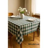 Fiber Kareli Masa Örtüsü Sofra Bezi Ekose Desen 160X160 Cm Yeşil