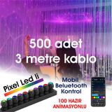 Fiber Optik Şelale, Işık Perdesi, Yağmur Dekor, 500 Adet 3mt 0.75mm Kablo + Animasyonlu Işık Kaynağı Çok Renkli