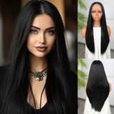 Fiber Sen Siyah Düz Tül Peruk