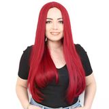 Fiber Sen Uzun Düz Peruk / Kızıl
