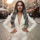 Fiber Sen Uzun Su Daası Peruk / Siyah Gri Ombreli