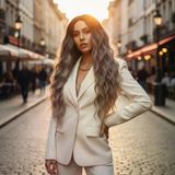 Fiber Sen Uzun Su Daası Peruk / Siyah / Küllü Platin Ombreli