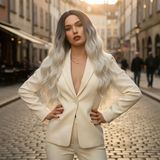 Fiber Sen Uzun Su Daası Peruk / Siyah / Platin Ombreli