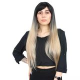 Fiber Sentetik Uzun Düz Kahküllü Peruk - Siyah / Balköpüğü Ombreli H9630-2F24-Pm-14X