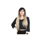 Fiber sentetik uzun düz kahküllü peruk / siyah / balköpüğü ombreli