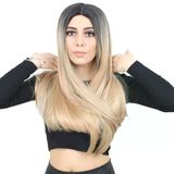 Fiber Sentetik Uzun Düz Peruk - Siyah / Balköpüğü Ombreli H9016-2F24-Pm-14X