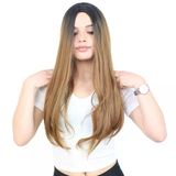 Fiber Sentetik Uzun Düz Peruk - Siyah / Karamel Ombreli H9016-2F27-Pm-14X