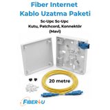 FIBER4U Fiber Optik İnternet Kablosu Uzatma (20 Metre) – Fiber Modem Taşıma Seti (Premium Muhafazalı - MAVİ Adatöre Uygun – Mavi UPC TİP)