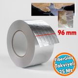 Fiberglas Lif Takviyeli Yapışkanlı Alüminyum Folyo Bant 96 mm x 25 Metre Yanmaz Yalıtım Bandı - Gri