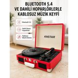 Fiberliz Taşınabilir Bavul Tipi Pikap Bluetooth Özellikli Dahili Hoparlörlü USB ve Sd Kart Destekli Kırmızı