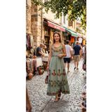 Fibula Butik Otantik standart beden %90 pamuk işlemeli boncuklu ithal elbise 36-44 bedenler arası uygundur