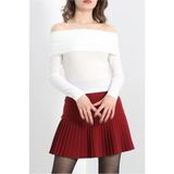 Fibula Butik Yarım Pliseli Kısa Astarsız Etek - Bordo - 42