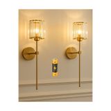 Fico Home Modern Pilli Aplik Kristal Taşlı Şık Kablosuz Aç Kapa Butonlu Aplik Eskitme Gold Sarı 1 ADET