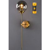 Fico Home Modern Tasarım Füme Camlı Pilli Aplik Kablosuz Tak Çalıştır Aç Kapa Butonlu Eskitme Gold Sarı
