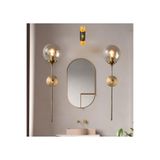 Fico Home Modern Tasarım Pilli Aplik 1 Adet Kablosuz Tak Çalıştır Duvar Camlı Aplik Eskitme Gold Bal Cam