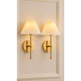 Fico Home Pilli Aplik Kablosuz Tak Çalıştır Krem Abajur Umbrella Pileli Başlık Eskitme Parlak Gold Sarı