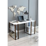 Fida Furniture Atlantik Çam 4 Raflı Ahşap Çalışma Masası Kitaplıklı Bilgisayar ve Ders Masası Beyaz - 120 x 56 x 72 cm