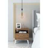 Fida Furniture Beyaz Ayaklı Ahşap Komodin Kapaklı ve Açık Raflı Modern Yan Sehpa - Ahşap - Beyaz