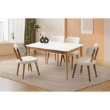 Fidan Ahşap Salon Yemek Masa Sandalye Takımı 4 Masal Sandalyeli Ortadan Açılır Büyüyen 80 x 130 cm - Beyaz - Naturel