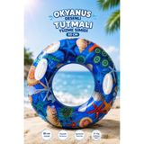 Fidan oyuncak 85 cm Okyanus Desenli Tutmalı Yüzme Simidi Havuz ve Deniz Simidi Tutma Saplı Şişme Simit 7+ Yaş