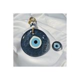 FİDE GLOBAL El Yapımı Hediyelik Dekoratif Nazar Boncuğu, Simli ve İpli, Lacivert 11 cm Cam Nazarlık ve Magnet