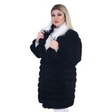 FİERTE Fierte Kadın Büyük Beden Kaban Ynts9009 Kopça Kapama Diz Üstü Özel Yaka Peluş Kürk Uzun Kol Siyah