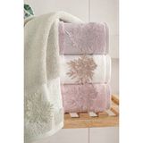 Fiesta %100 Pamuk Penye 3D Naturel Aplikeli 50X90 4 Lü Kutulu Havlu Seti - Pembe - Toz Pembe - Beyaz