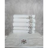 Fiesta Elite Krem El İşi 3D Nakışlı Pamuk 6 Adet 50x90 cm El Yüz Havlusu KUTULU - 50 x 90 cm - Açık Krem