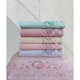 Fiesta Kadife Dual Bordür 3D Nakışlı Renkli Pamuk 6 Adet 50 x 90 cm El Yüz Havlusu Kutulu - 50 x 90 cm - Antrasit - Mavi