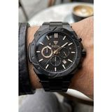 Fiesta Siyah Spor Erkek Kol Saati | 46 mm Çelik Kasa, Çelik Siyah Kordon, Safir Cam, 5ATM Su Geçirmez