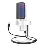 Fifine A9W USB RGB LED Işıklı Masaüstü Mikrofon, Beyaz
