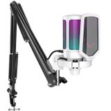 FIFINE Akış Oyun USB Mikrofon Seti, PS4/PS5'te PC Kondenser RGB Mikrofon, Müzik Kaydı için Tak ve Çalıştır, Çevrimiçi Oyun, Discord, Twitch, Pop Filtreli, Shock Mount-A6T Beyaz