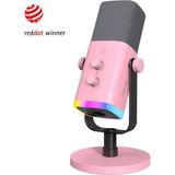 Fifine Am8 Dinamik Bilgisayar Oyuncu Mikrofonu Kablolu Rgb Özellikli Xlr USB Modeli - Pembe